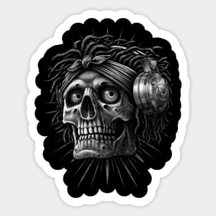 old school skull African hiphop music with Headphone Sticker